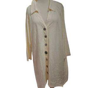 Soft Surroundings Petites Danielle Button Top Womens Sz 2X‎ Cream Sharkbite Hem